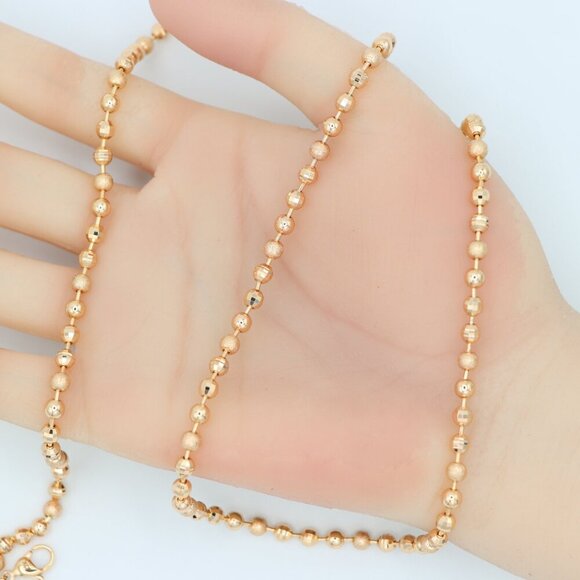 "Textured Bead Rose Gold Necklace Shiny Ball Chain, XPNL0128 - Picture 11 of 11